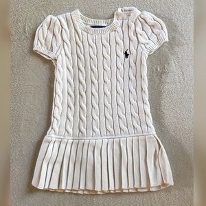 Ralph Lauren Polo Girls Cable Knit Pony Logo Sweater Dress - White